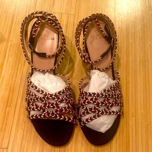 JCrew Multi Colored Cord Braided Navy Sandy Heels (Red, White & Blue)